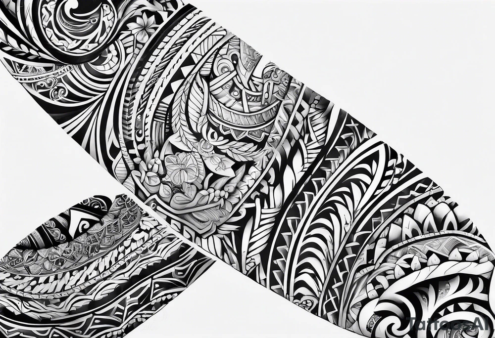 mixed maori whole arm tattoo idea