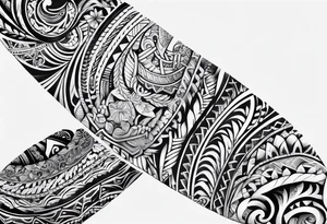 mixed maori whole arm tattoo idea