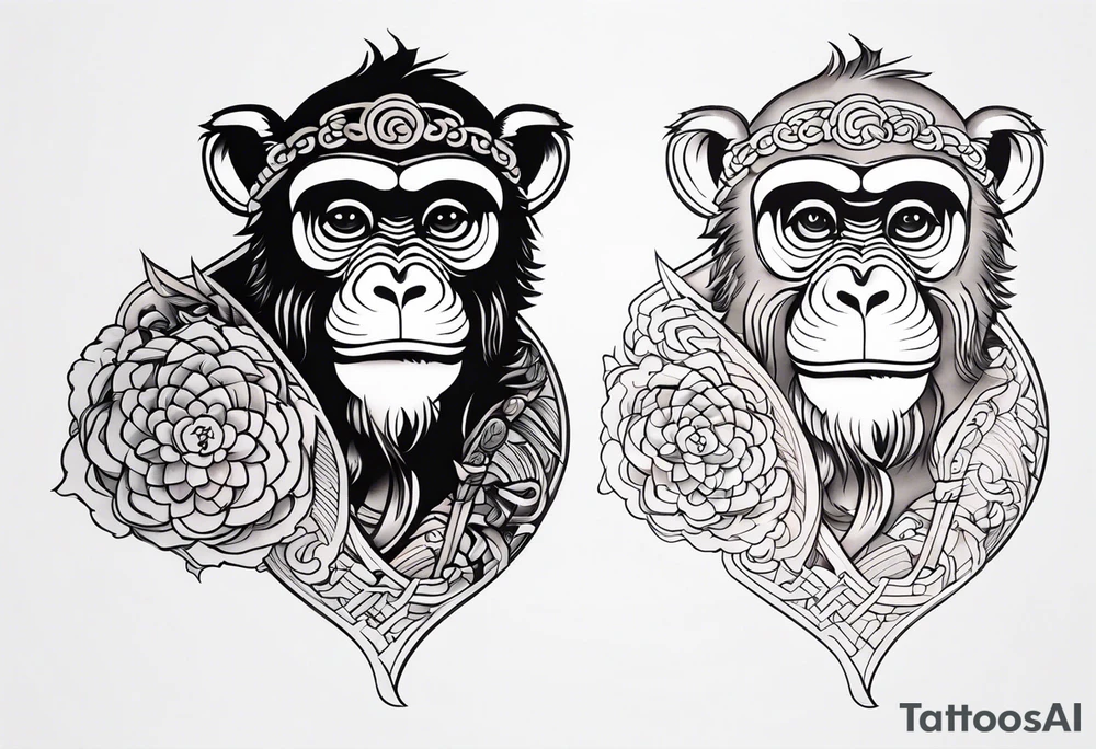 traditional japanese art monkey tattoo idea