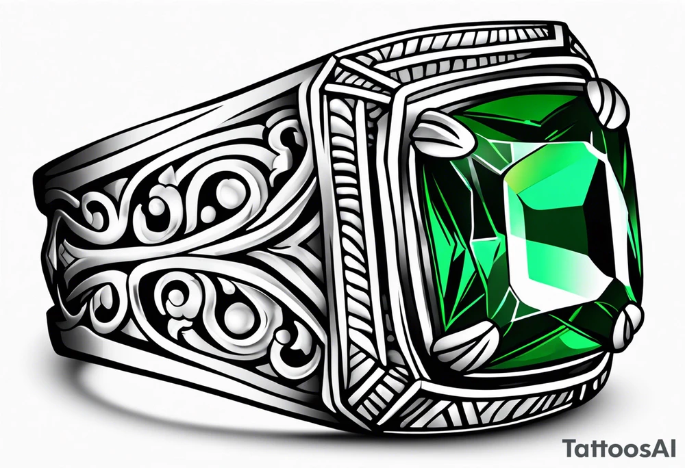 Emerald tattoo ring finger wedding band tattoo idea
