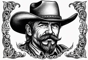 Old west Cowboy with handlebar mustache tattoo idea