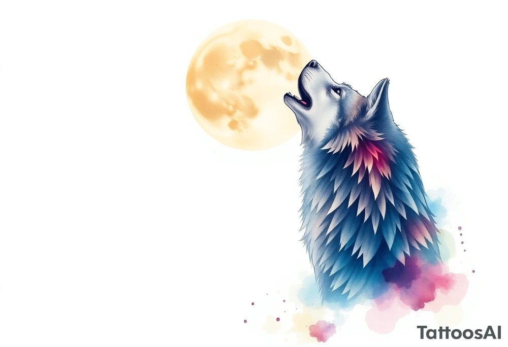 Wolf howling to the moon tattoo idea