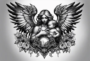 Good vs evil chest piece - realism with baby angels tattoo idea