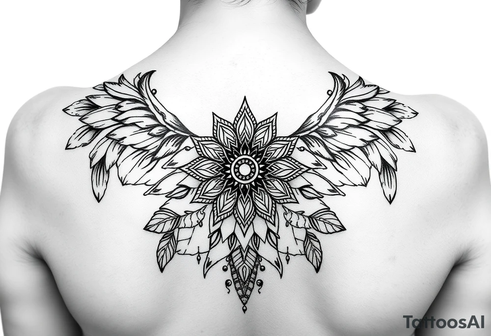 spiritual feathers ornamental mandala shaman tattoo idea