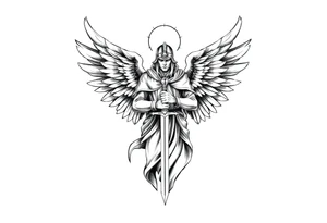 Holy Archangel, Biblical, Christianity, Hebrew, Guards of Christianity, Holding a sword, has six wings, wearing helmet, halo, seraphim tattoo idea