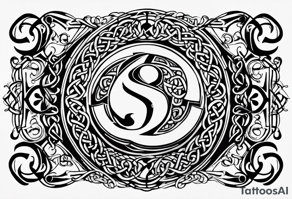 Celtic styling, anchor, bass clef note, treble clef note, dog paw print, half sleeve, forearm tattoo idea