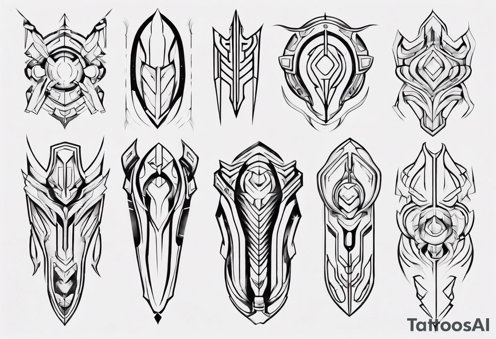 Futuristic leg armor symmetrical tattoo idea