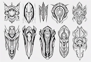 Futuristic leg armor symmetrical tattoo idea
