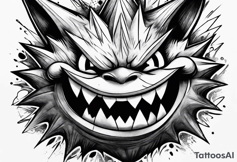 Gengar realism and graffiti style tattoo idea