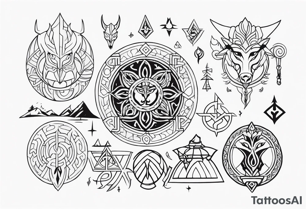 norse symbols and creatures theme tattoo idea