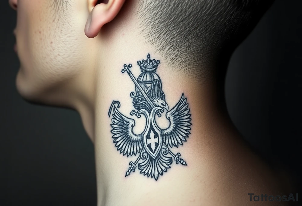 St. George slaying the dragon (hugely common in Russian Orthodox art)
Russian imperial crown above the eagle
Crossed swords or a Russian sabre
The Kremlin or St. Basil's Cathedral scene tattoo idea