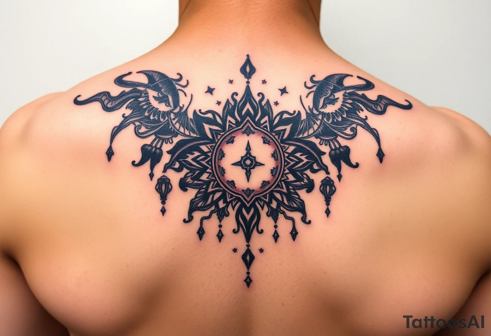 Black ink with small details tattoo idea