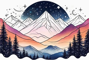 Simple constellation lines over mountain range tattoo idea