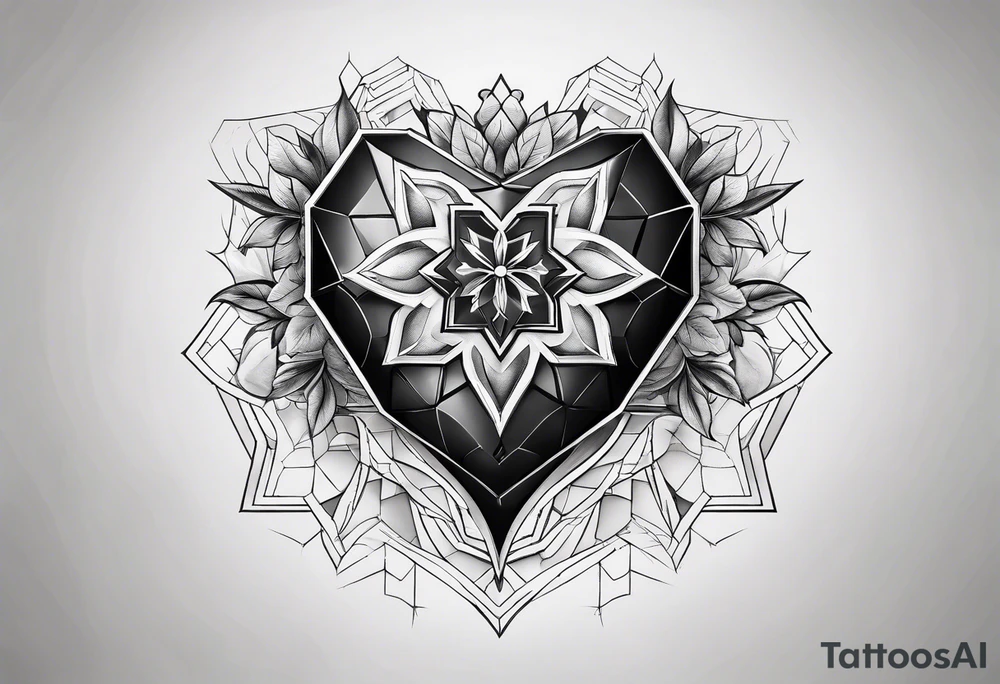 hexagon chest heart tattoo idea