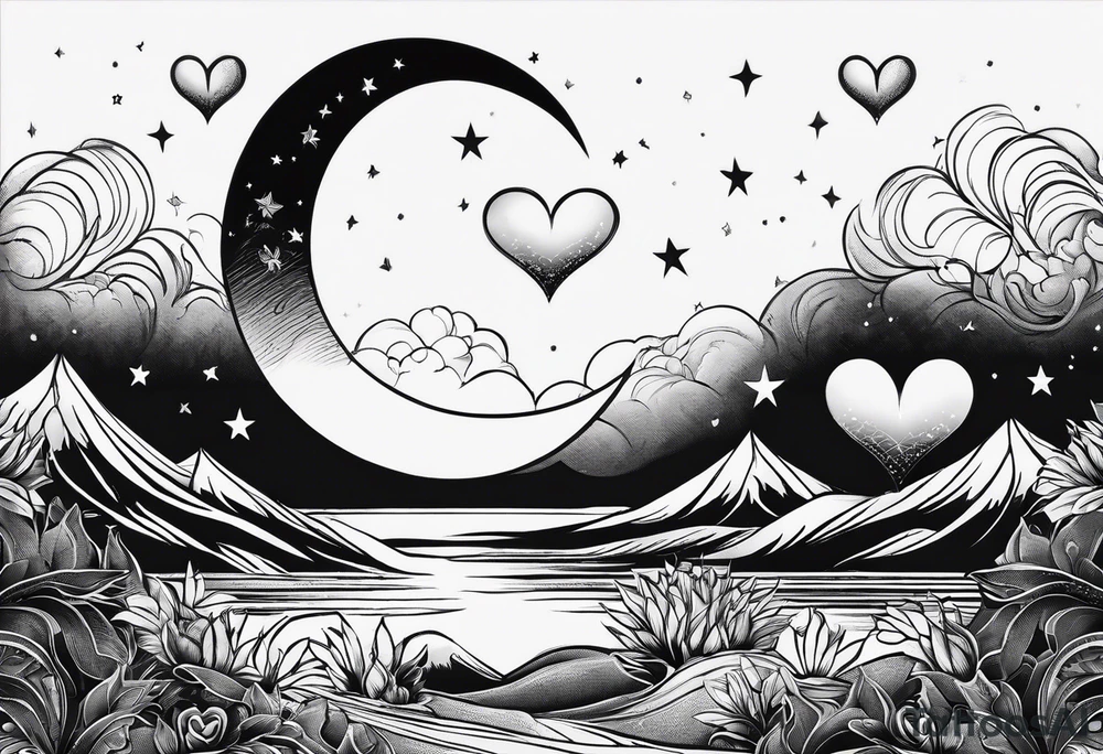 Crescent moon with a love heart inside tattoo idea