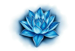 A deep blue water lily, with soft silver outlines and subtle star-like sparkles, floating gently on dark water, symbolizing dreams and the mystical journey of love tattoo idea