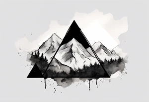 simple solid black triangle in the foreground, mountain landscape in the background, by weta digital tattoo idea