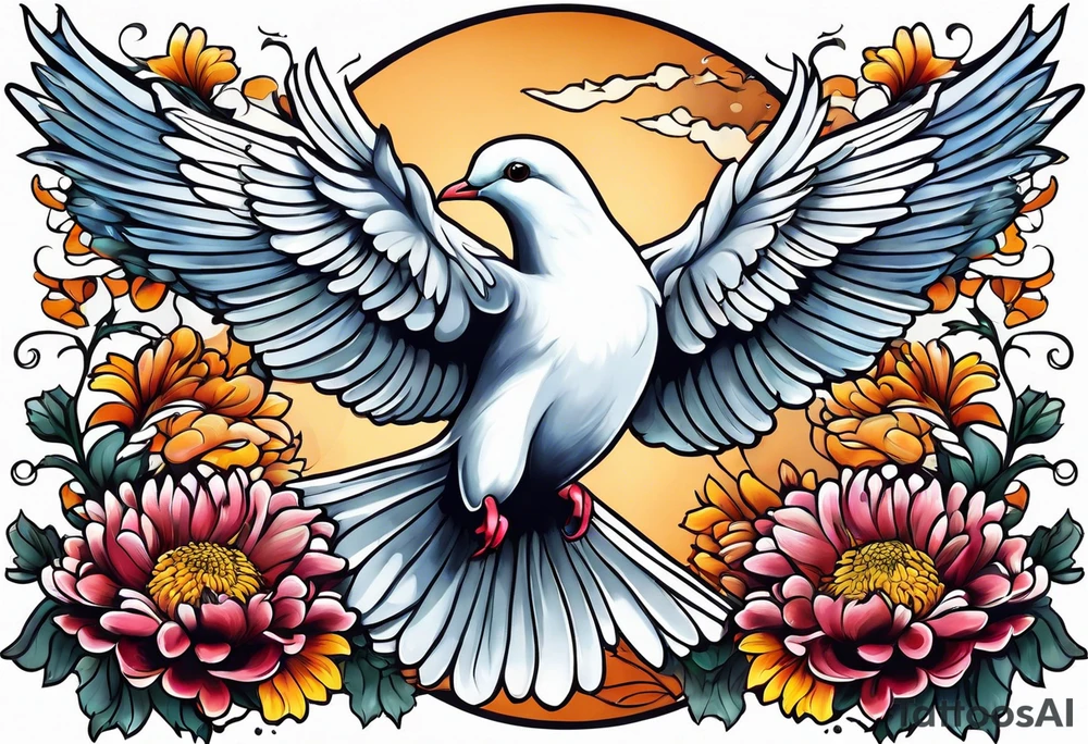 Chrysanthemum and dove tattoo idea