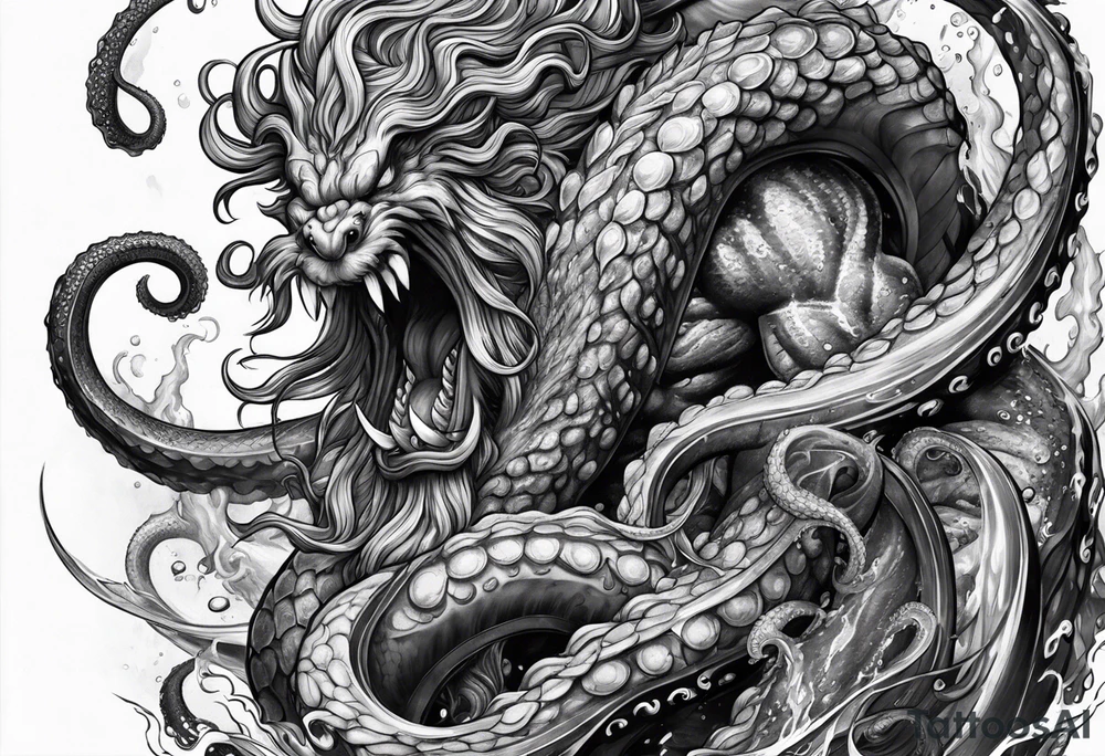 Poseidon battling octopus monster tattoo idea