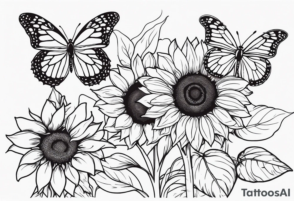 sunflowers with butterflies and lady bugs tattoo idea