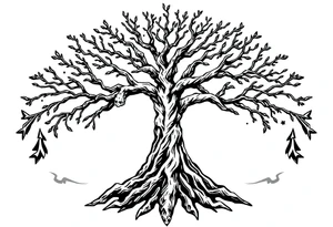 mystical tree of life with cosmic roots and celestial branches tattoo idea