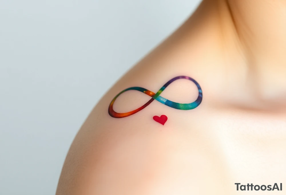 infinity symbol in rainbow colors and hearts at its ending tattoo idea