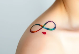 infinity symbol in rainbow colors and hearts at its ending tattoo idea