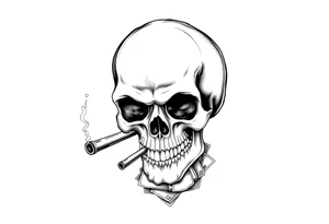 skull with cigar in his mouth,a mustache,a top-hat and money in a hand. tattoo idea