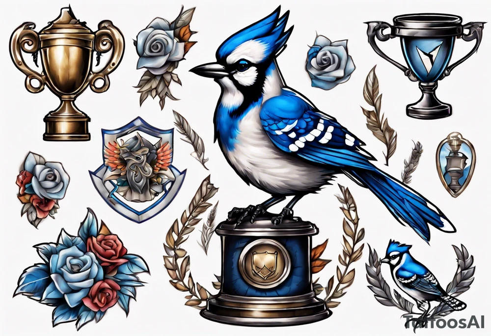 bluejay with trophy tattoo idea