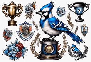 bluejay with trophy tattoo idea