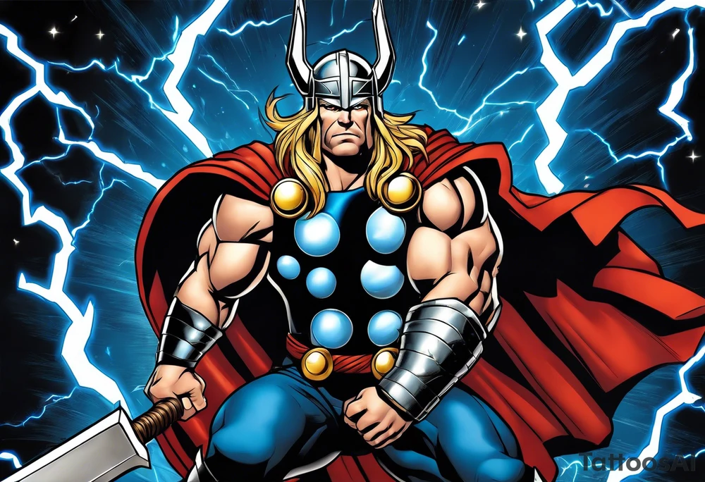 The Mighty Thor  with lightning in the background tattoo idea