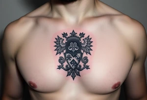 magnificent irish family crest with Demonic And mideval Featurs incorporated tattoo idea