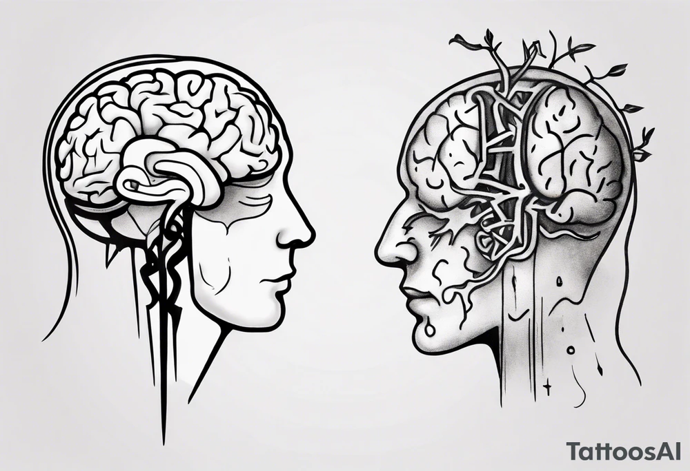 Split human brain and human heart tattoo idea