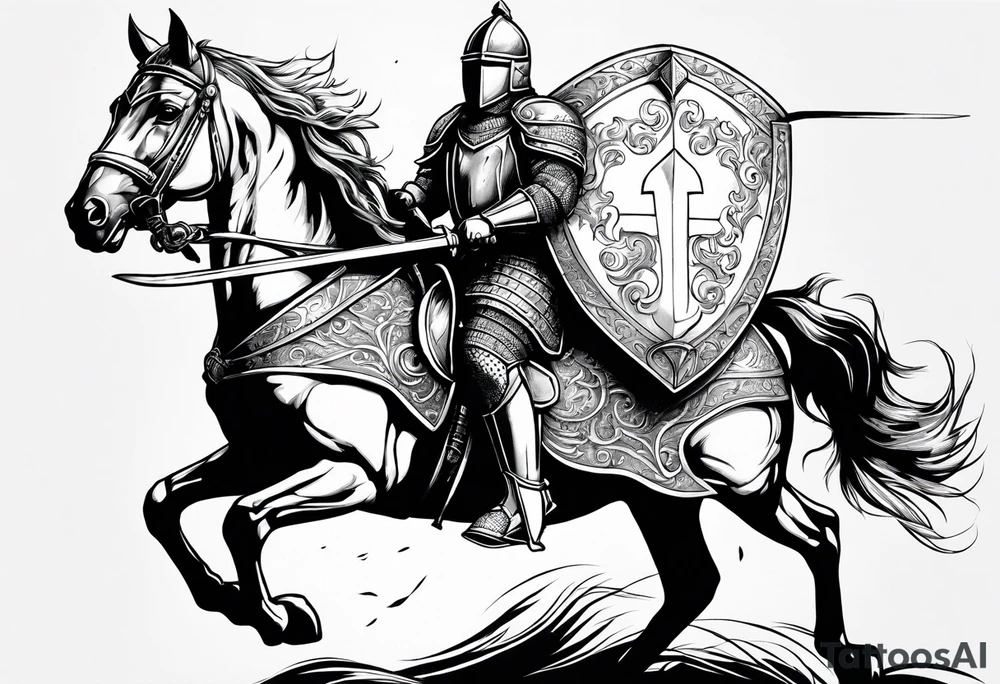 Templer knight on horse with sword an shield tattoo idea