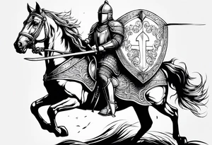 Templer knight on horse with sword an shield tattoo idea