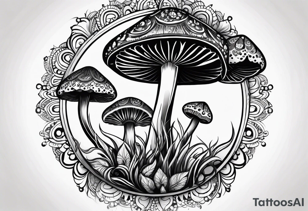 Shaggy cap mushroom dripping ink off cap mandala henna black tattoo design tattoo idea