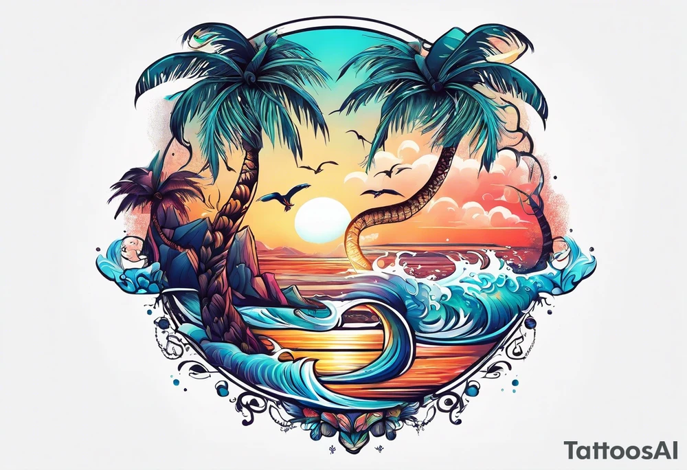 Animal , ocean, palm tattoo idea