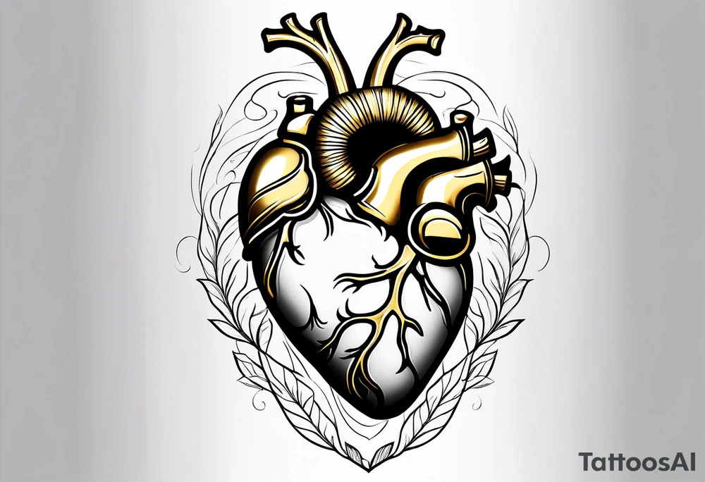 Anatomical heart with gold sealant lines tattoo idea
