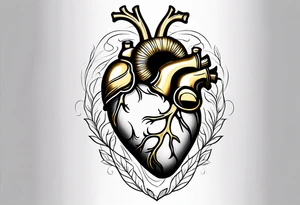 Anatomical heart with gold sealant lines tattoo idea