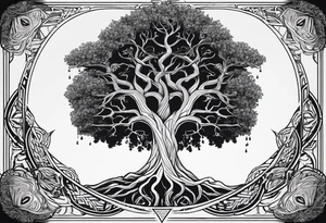 minimal Yggdrasil with roots 
3 line triangles behind tattoo idea