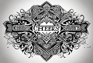 Cheers Mate text, armband +Celtic +Cancer Ribbon +tribal +artistic tattoo idea