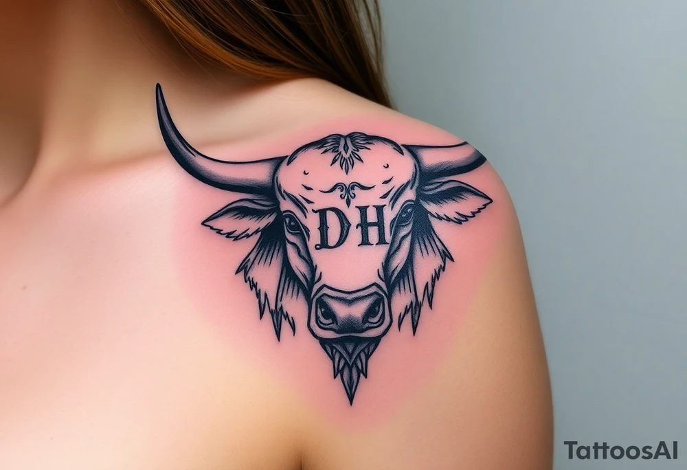 Bucking bull with initials DH on it tattoo idea