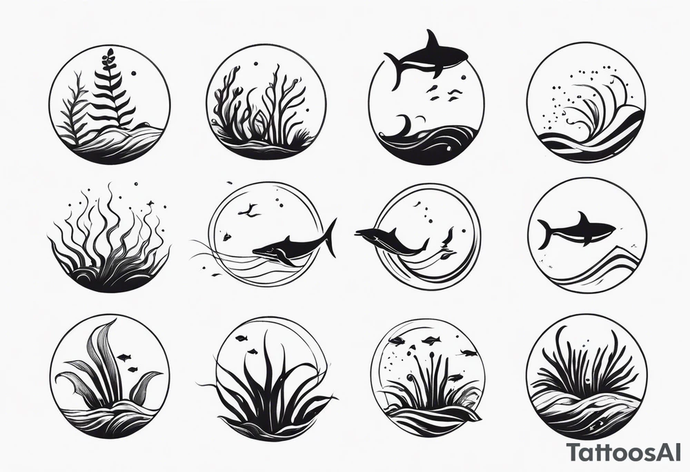 Small sea creatures in a vertical line tattoo idea