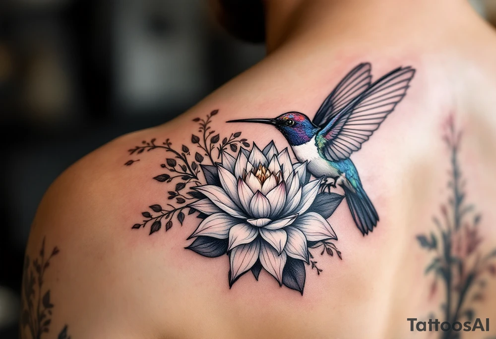hummingbird and lotus flower, egyptian theme tattoo idea