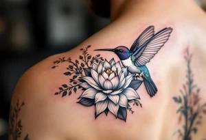 hummingbird and lotus flower, egyptian theme tattoo idea