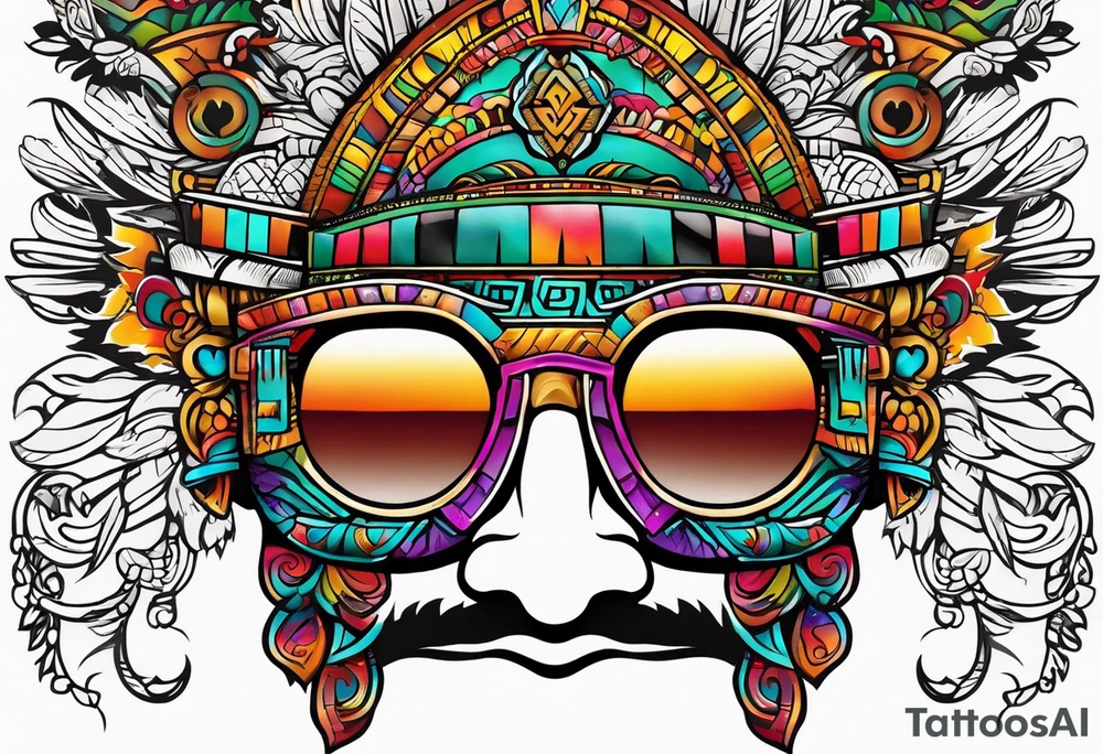 Colorful Mayan theme sunglasses no face tattoo idea