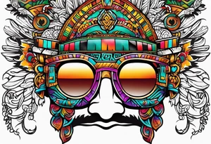 Colorful Mayan theme sunglasses no face tattoo idea
