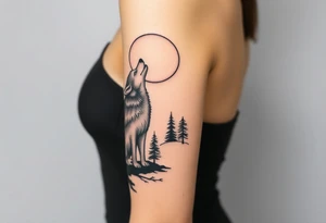 Lone wolf howling at the moon in the forest in the night Columba star tattoo idea