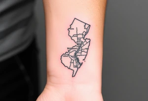 NJ shore map with Middletown Township, Long Branch, Asbury Park and Oakhurst tagged in tattoo idea