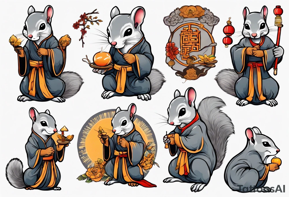 a grey squirrel dressed as a monk tattoo idea